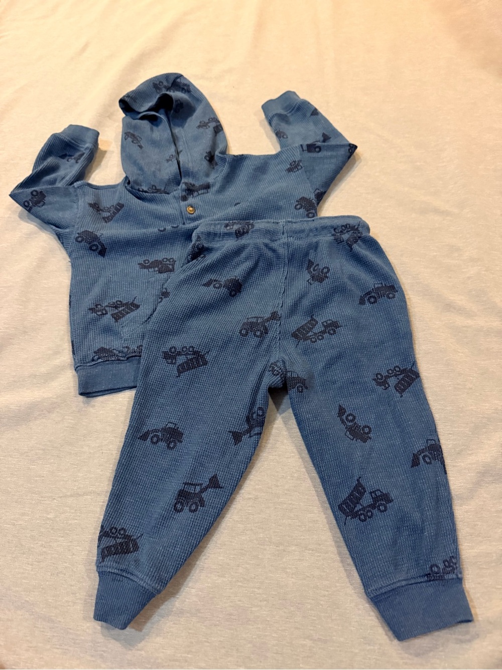 Carter's Blue Hooded Kids Matching Set with Construction Truck Print
